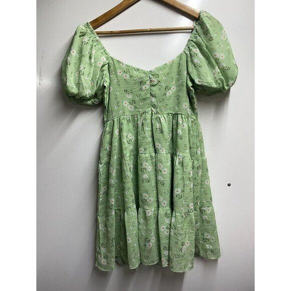 PRINCESS POLLY Floral green Emery Puff Sleeve Mini Dress Size 2 - Picture 4 of 5